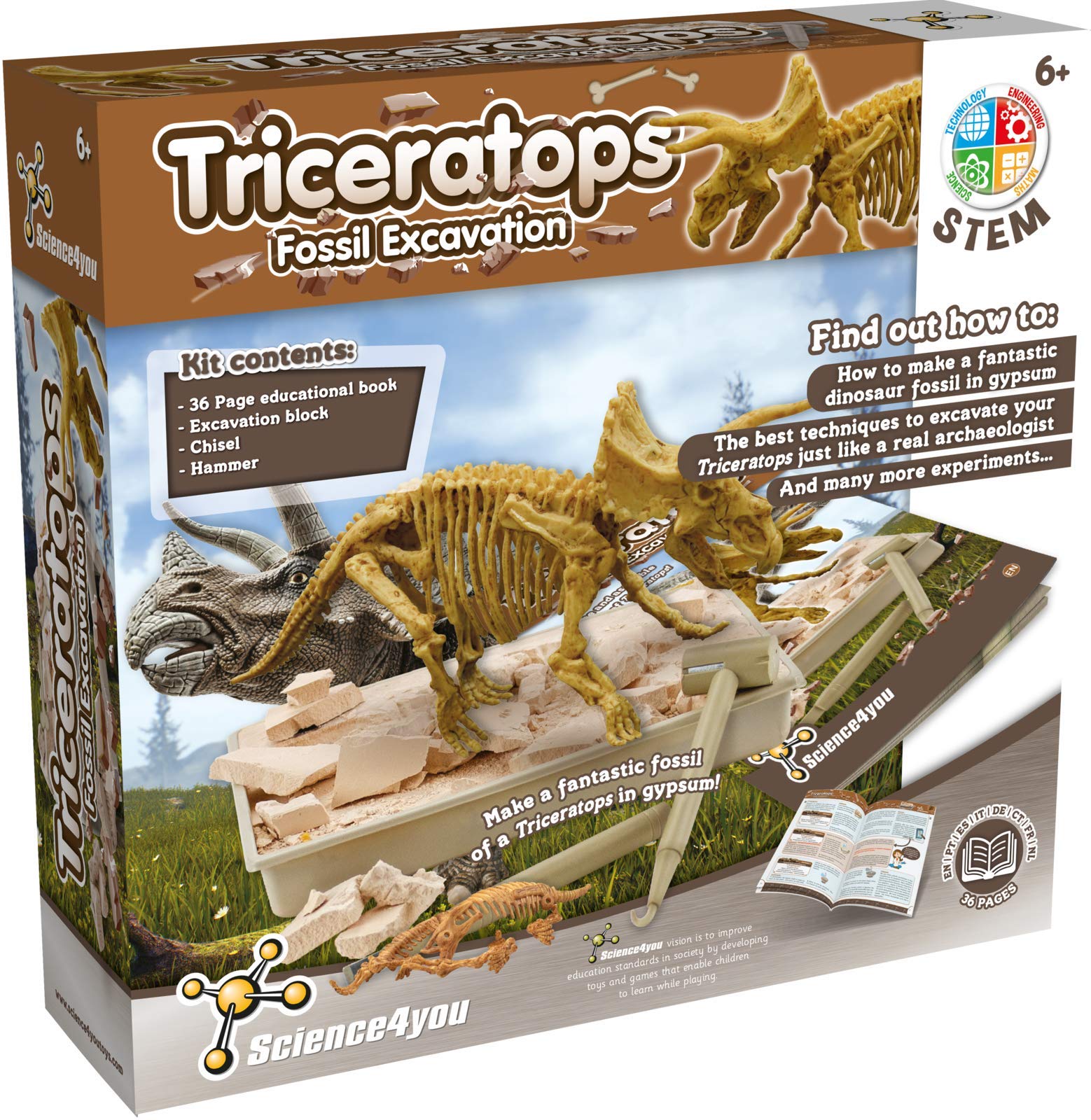 Science4you Triceratops gift-pack ready for a 6+ birthday or holiday.