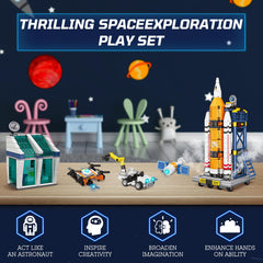 Sciencow Exploratory Blocks kit image depicts kids assembling models to boost focus and teamwork.