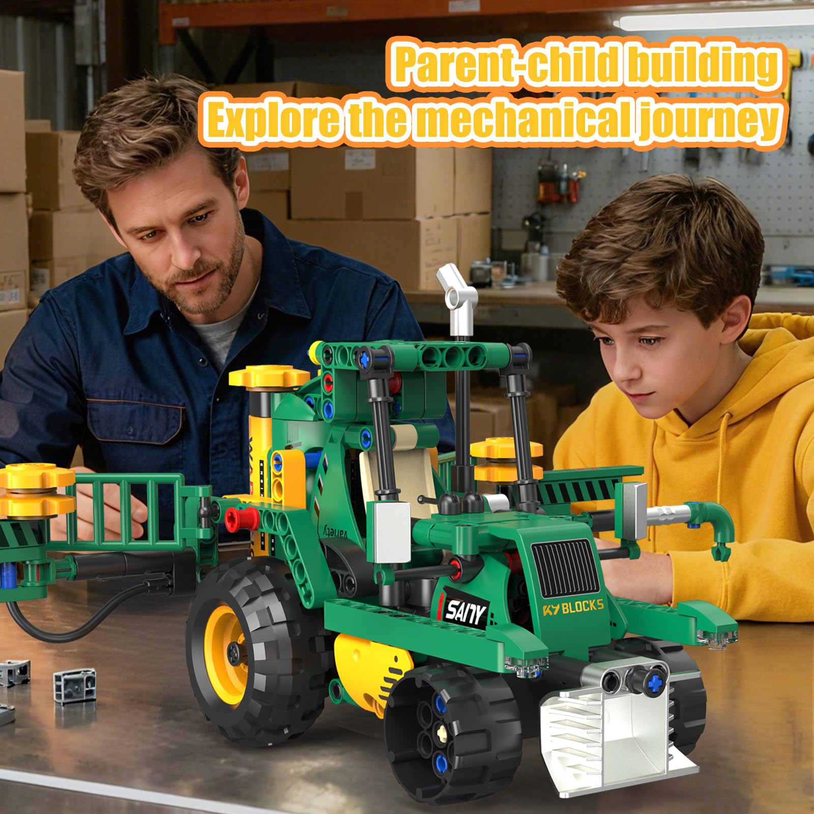 Sciencow green and yellow tractor design—authentic colors for immersive play.