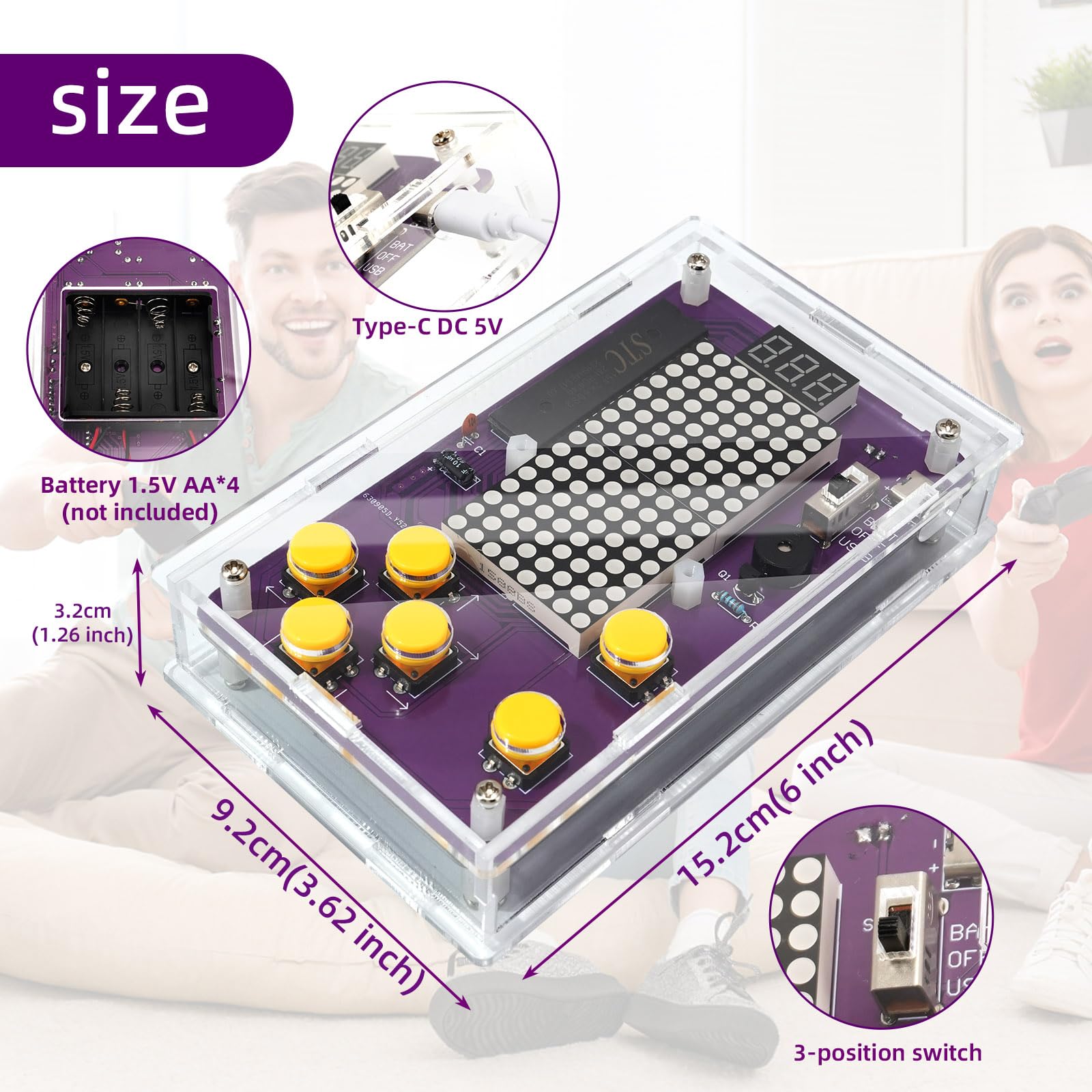 Power options for ScienSta kit include USB-C and batteries for flexible classroom use.