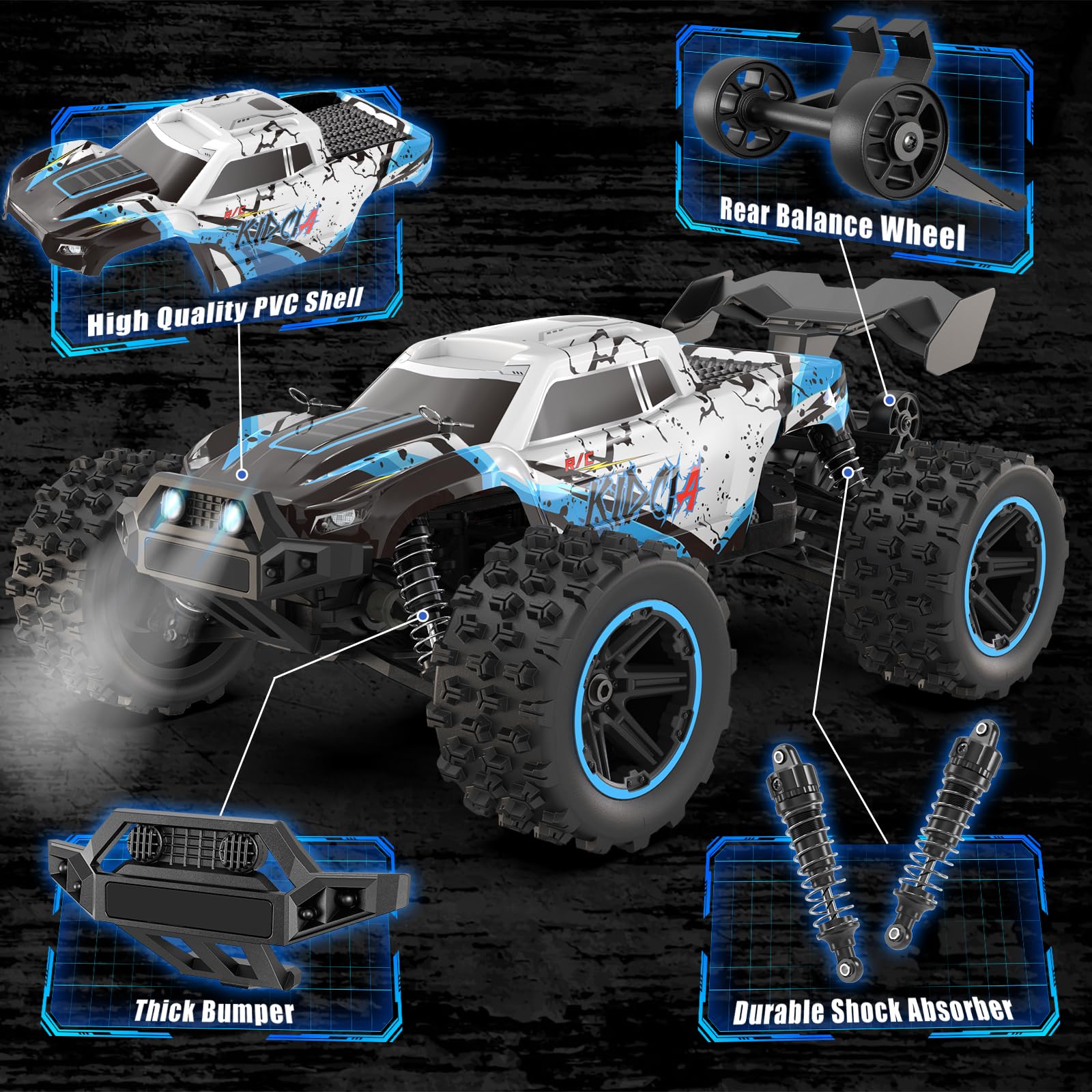 Scientoy 1/14 RC car adjustable speed settings for all skill levels.