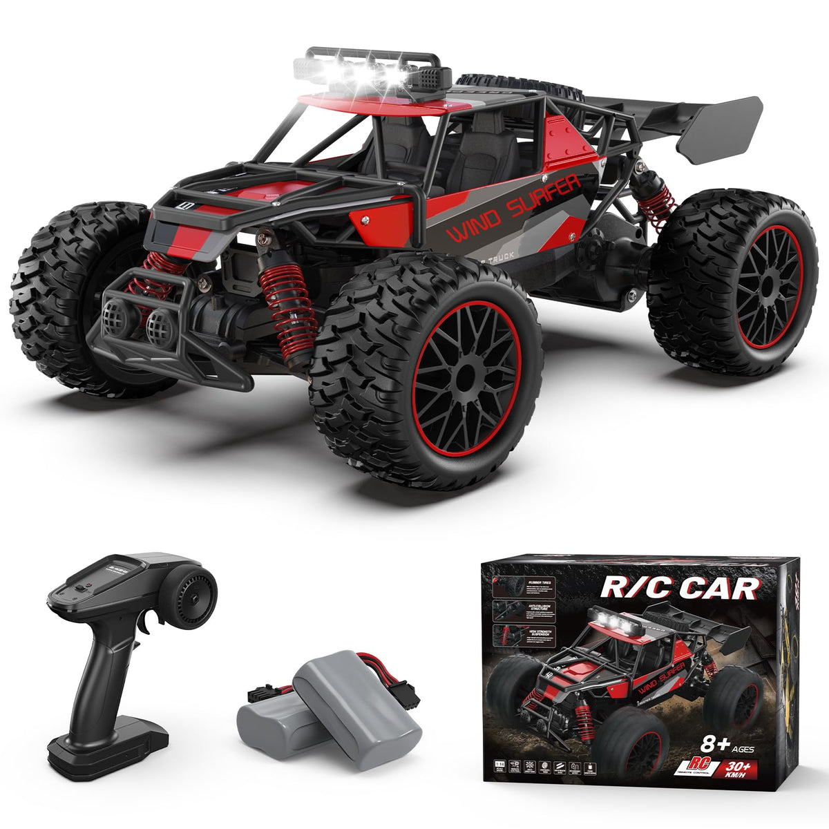 Scientoy 1:14 RC car front view highlighting speed for outdoor racing fun.