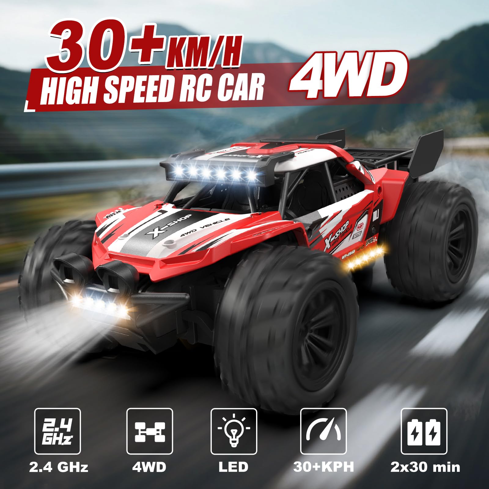 Scientoy RC truck 4WD front view showing rugged durability for outdoor racing.