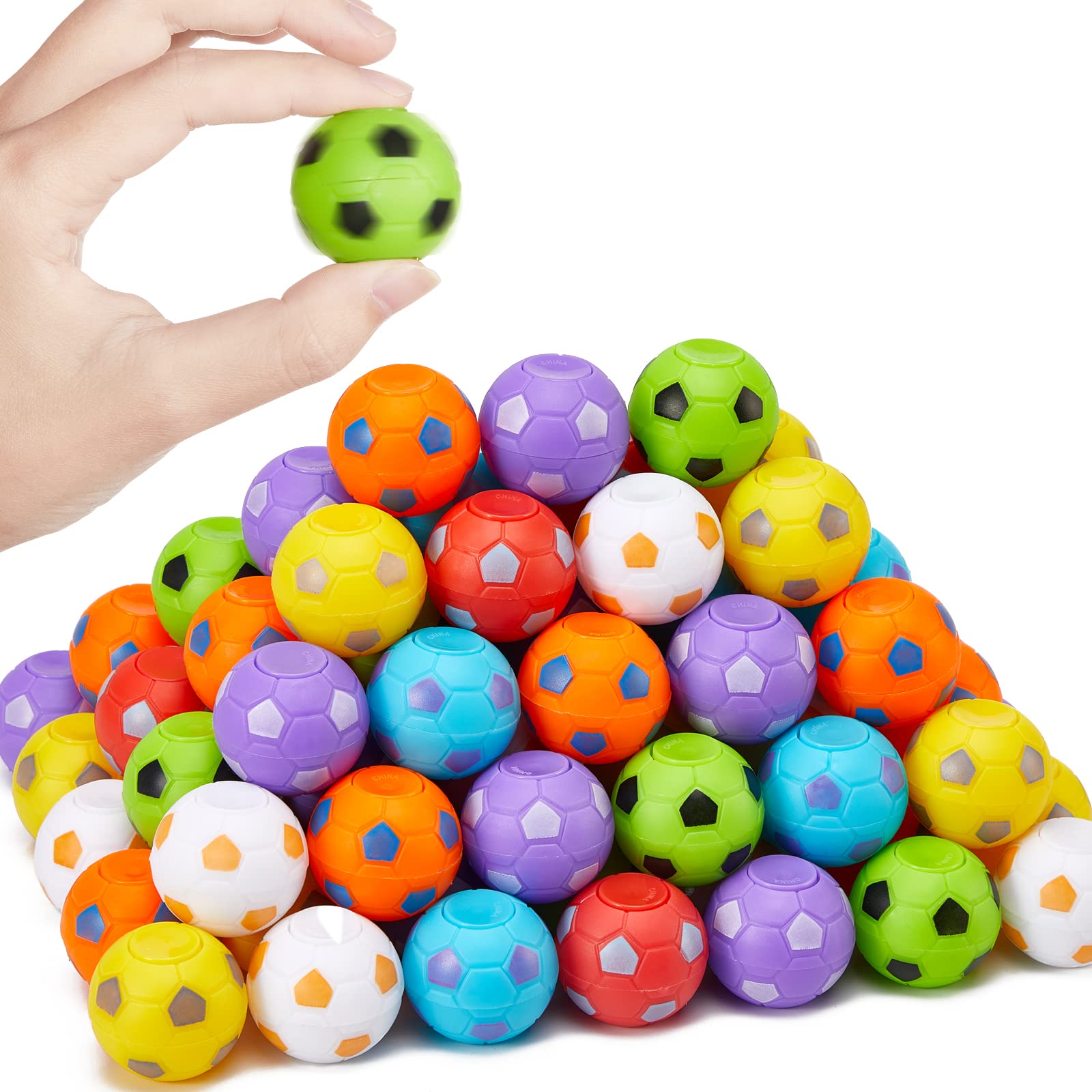SCIONE 108-pack soccer fidget spinner balls in mixed colors for party favors.