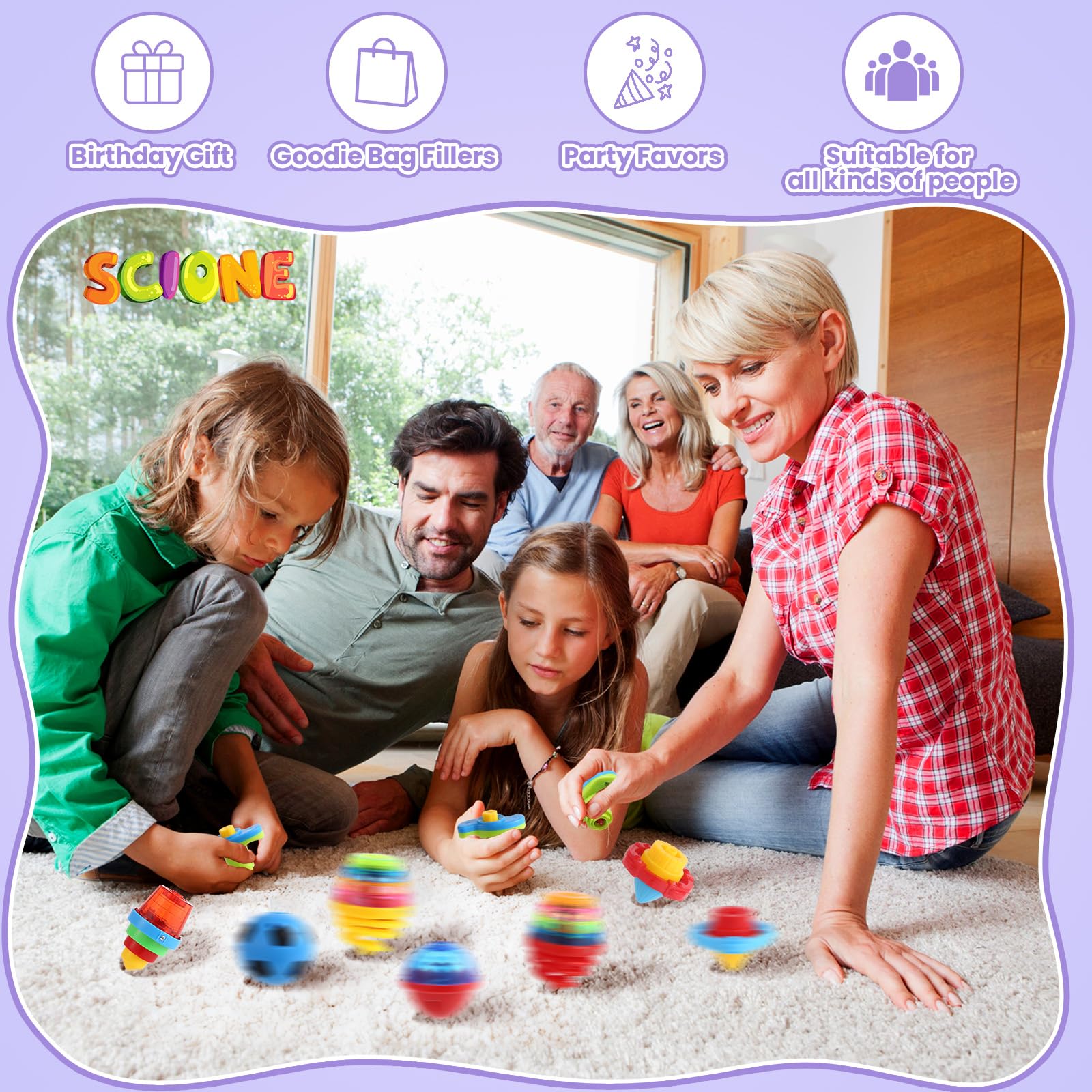 SCIONE LED spin top glow-dark finish enhances nighttime party moments