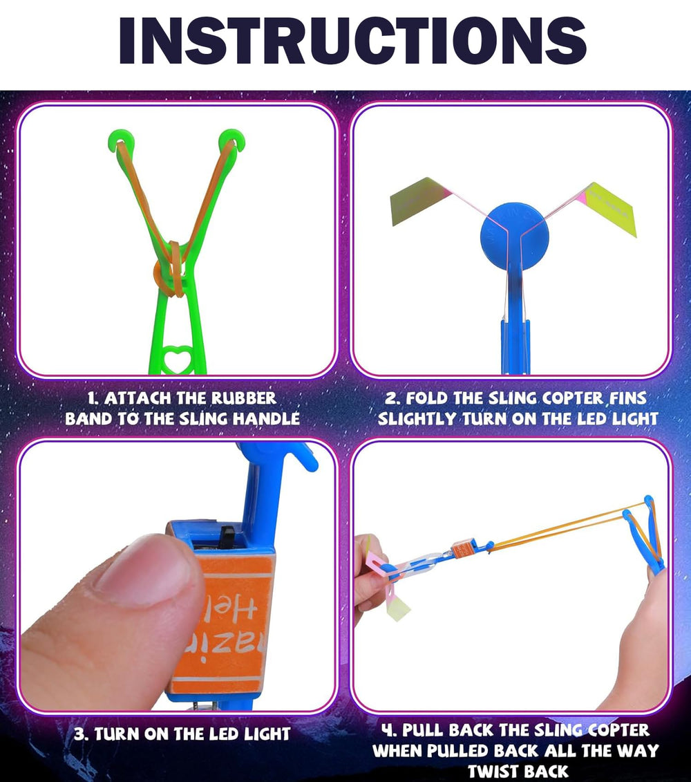 SCIONE slingshot with glow helicopters shows easy-use design for kids
