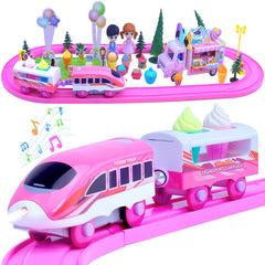 SCKTYZS pink train set tracks provide sturdy, imaginative building for toddlers.
