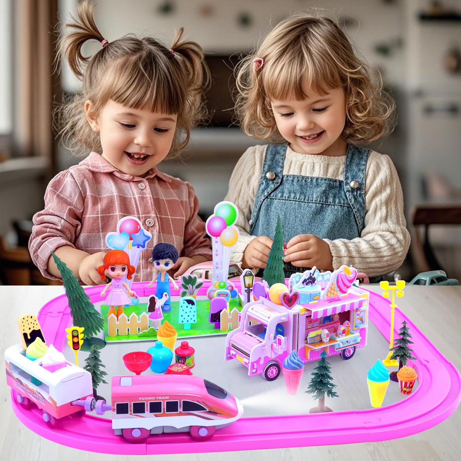 SCKTYZS pink trains invite dynamic play and storytelling for preschoolers.