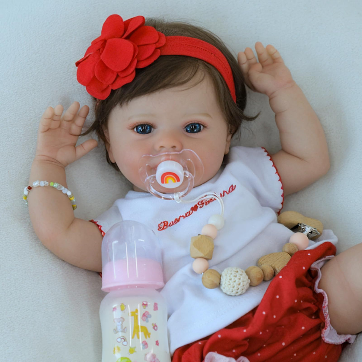 SCOM 18-Inch lifelike baby doll face showcases realistic features for imaginative play.
