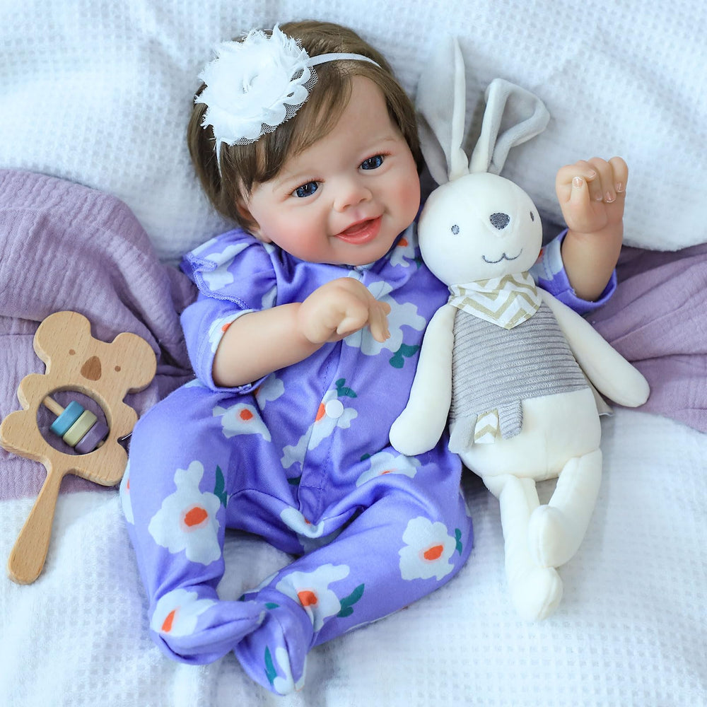 SCOM purple floral onesie doll offers stylish charm for playtime