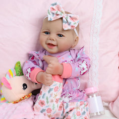 SCOM 18-inch baby-doll skin texture close-up showing baby-soft, plush skin.