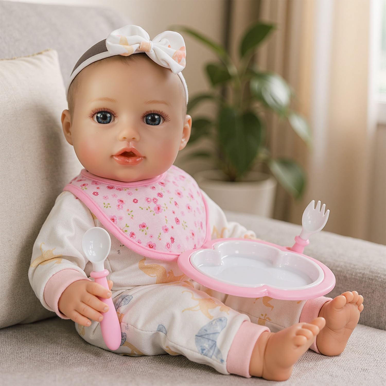 SCOM First Baby Doll Girl 16-inch face detail enhances imaginative play and bonding.