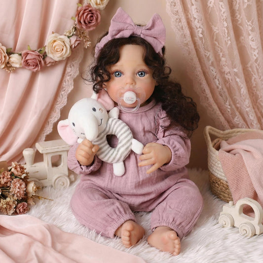 SCOM lifelike reborn doll 18-inch face close-up with hand-painted features for realistic play.