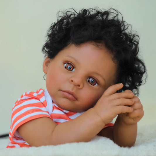 SCOM Realistic Reborn Doll black 20in eyes create a gentle, expressive gaze for storytelling