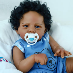 SCOM Reborn Black Boy blue eyes enhance realism for imaginative care.
