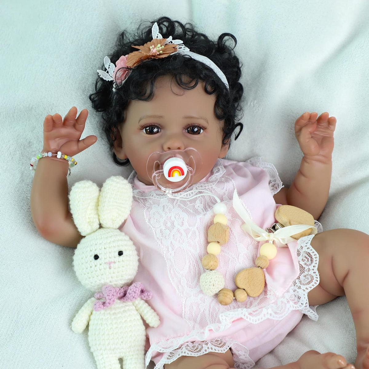 SCOM Reborn Baby Doll Black Girl face close-up showing lifelike features for imaginative play.