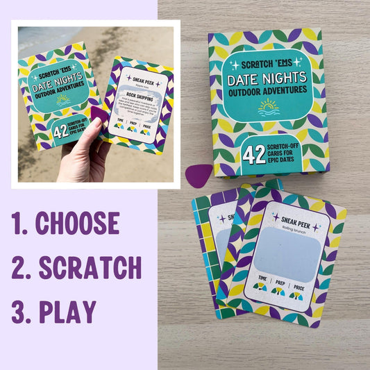 Scratch 'Ems 42 scratch-off cards reveal dares and romantic tasks for couples.