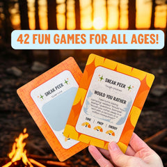 Scratch 'Ems Campfire Games kids scratching a card by the campfire.
