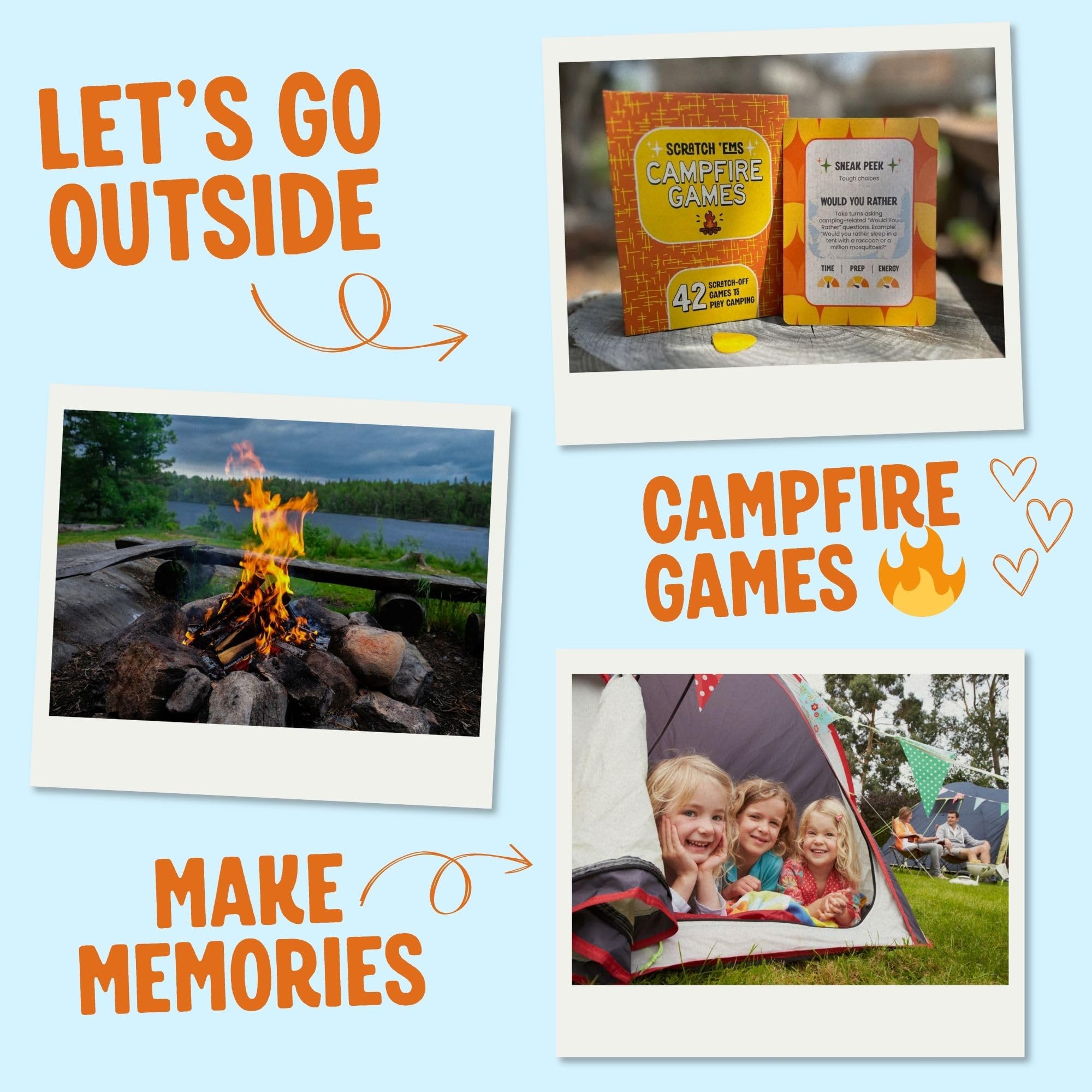 Scratch 'Ems Campfire Games travel pack ready for road trips.