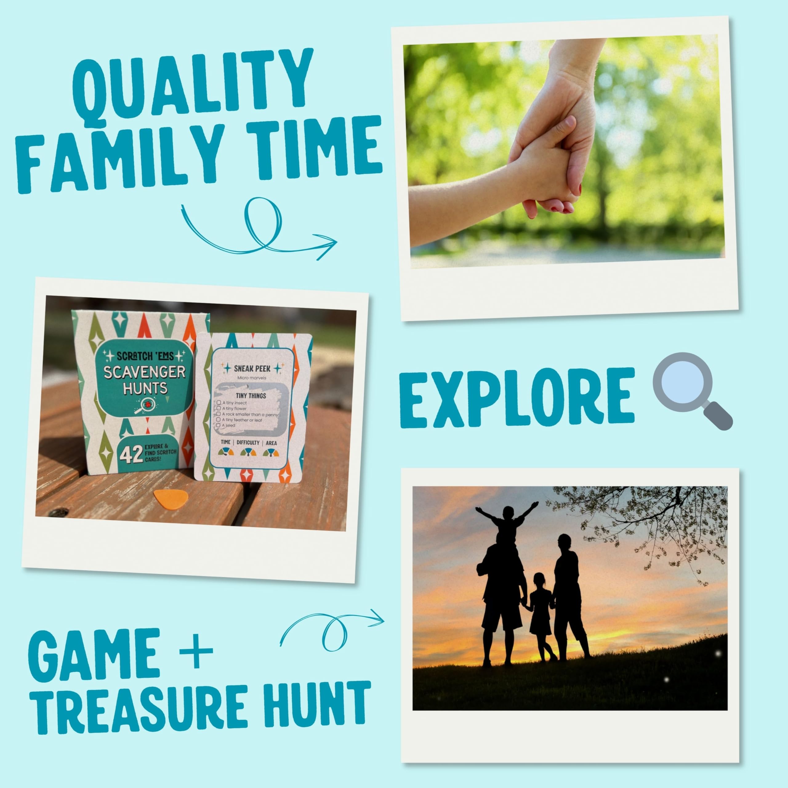 Scratch 'Ems kid-friendly scavenger hunt checklist during hiking promotes teamwork