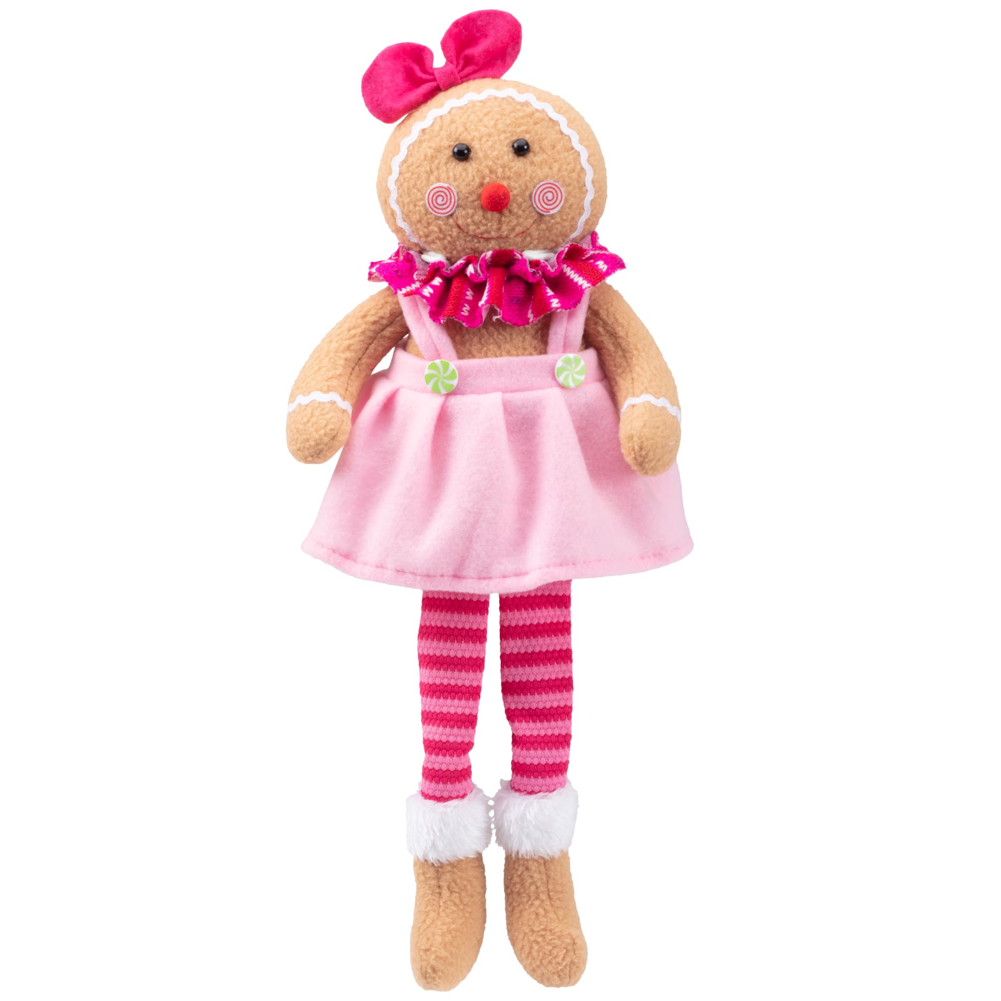 SCS Direct Christmas gingerbread girl plush, 17-inch front view for shelf display and decor
