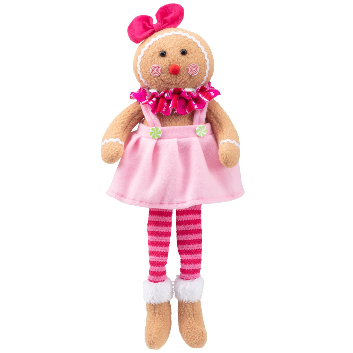 SCS Direct Christmas gingerbread girl plush, 17-inch front view for shelf display and decor