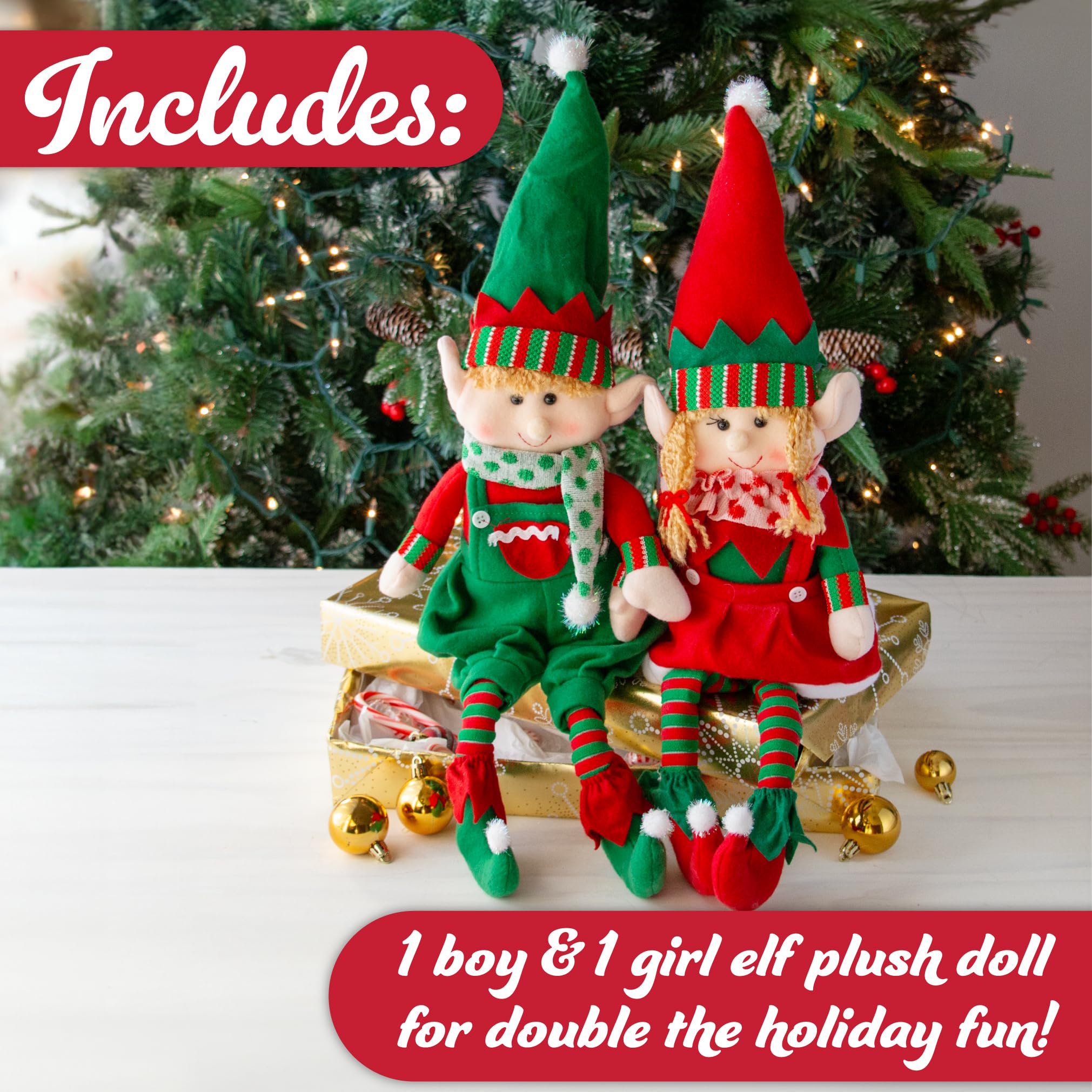 SCS Direct elf girl plush in a festive outfit, adds cozy holiday charm.