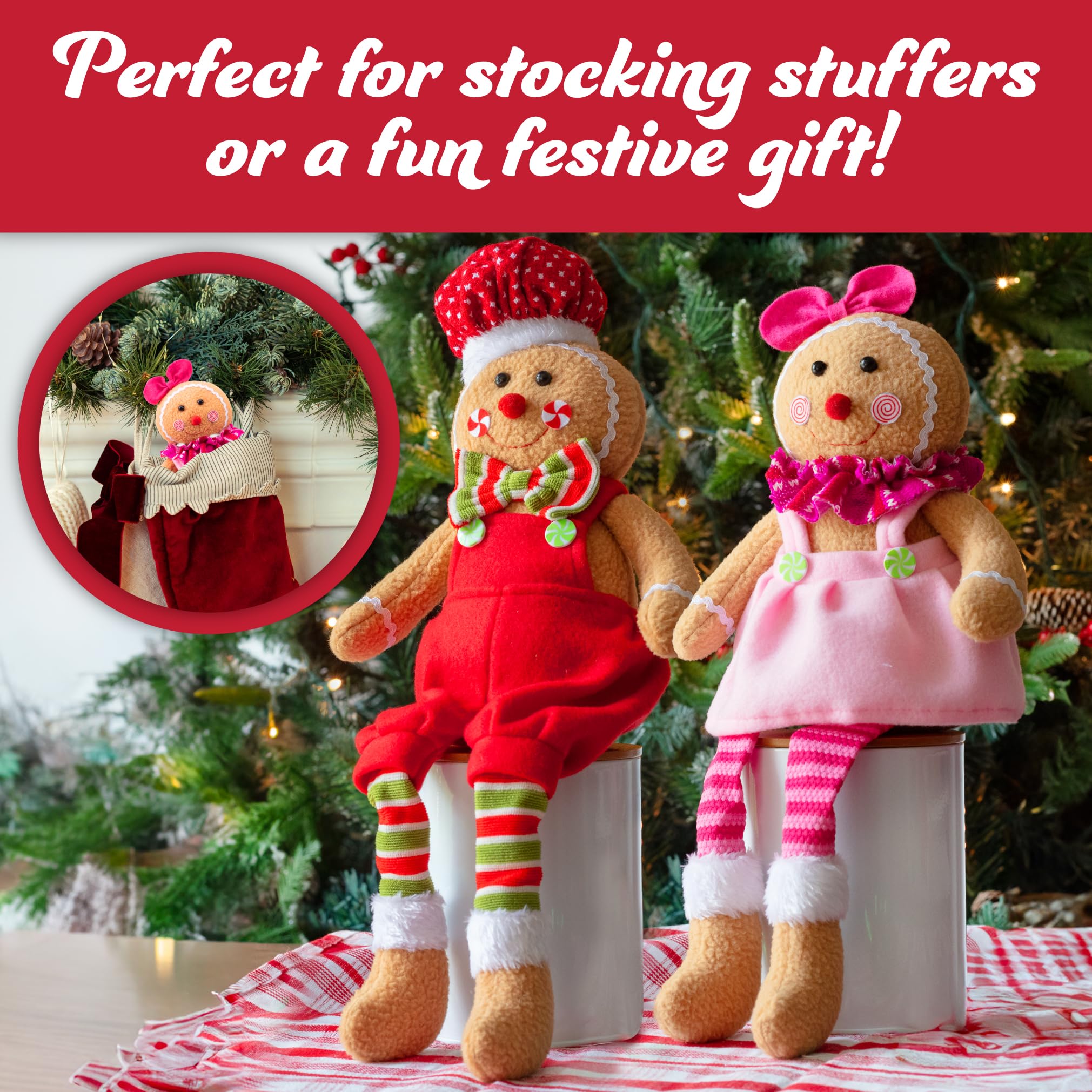 SCS Direct gingerbread plush set brightens mantels and table displays.