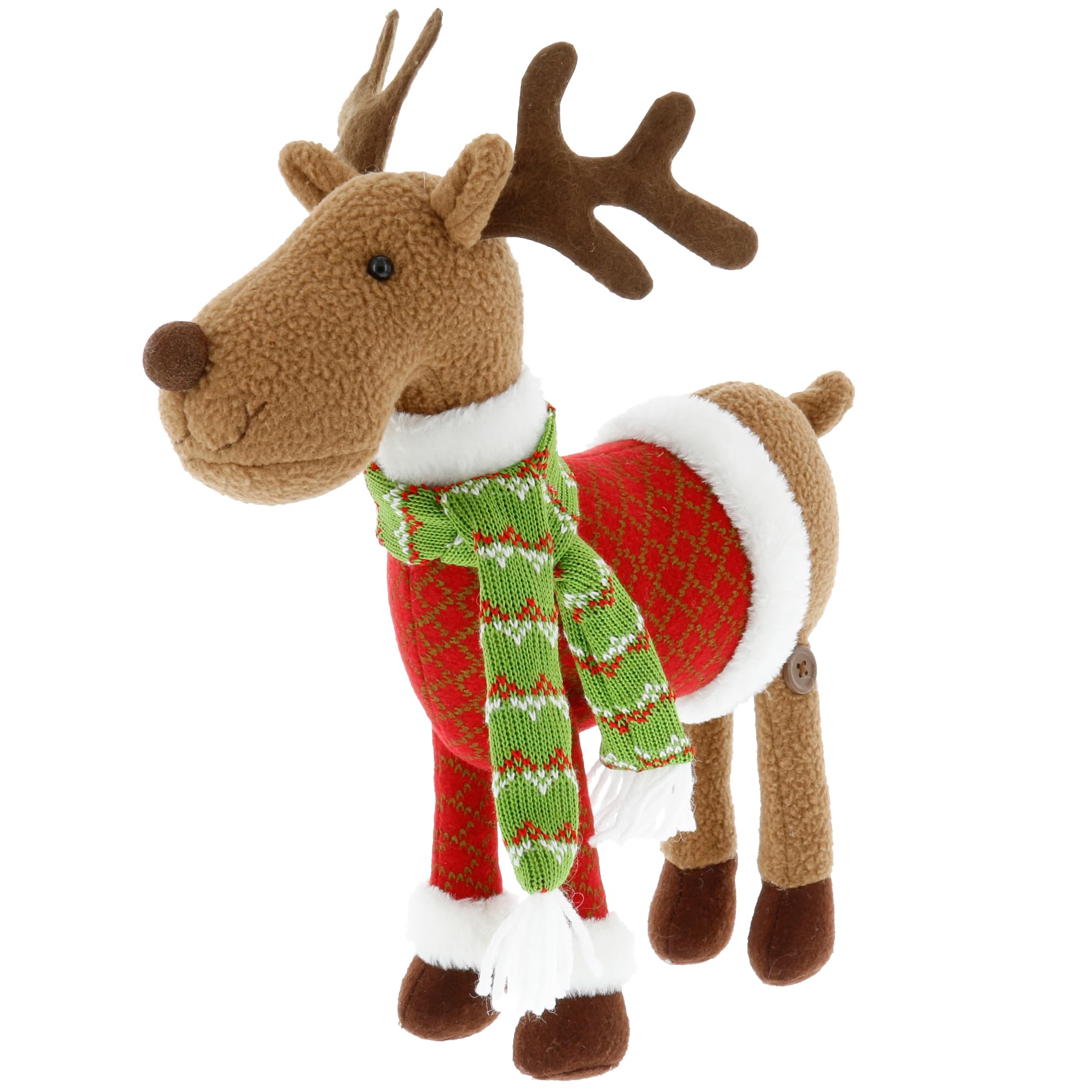SCS Direct Reindeer Plush 12in stands softly, a hug-ready toy for kids.