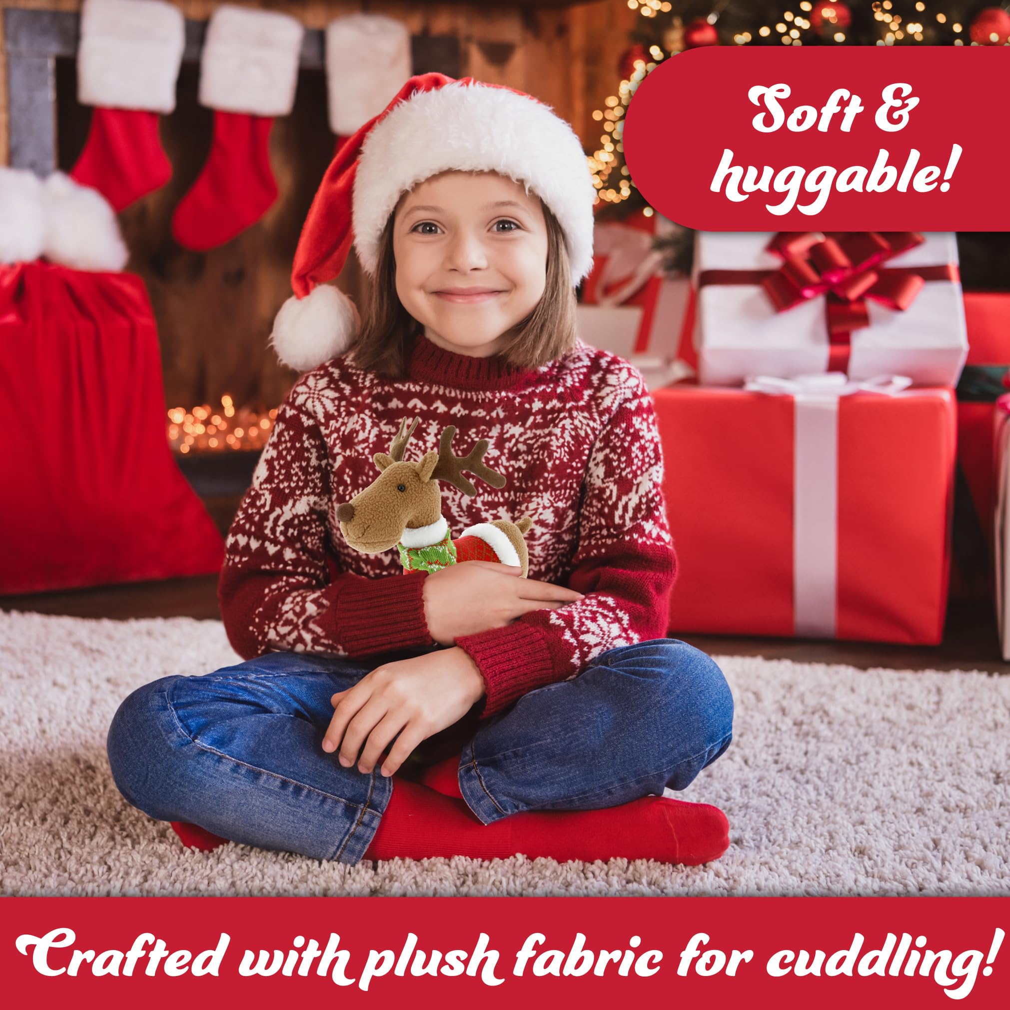 SCS Direct Reindeer Plush as cozy Christmas decor on a shelf.