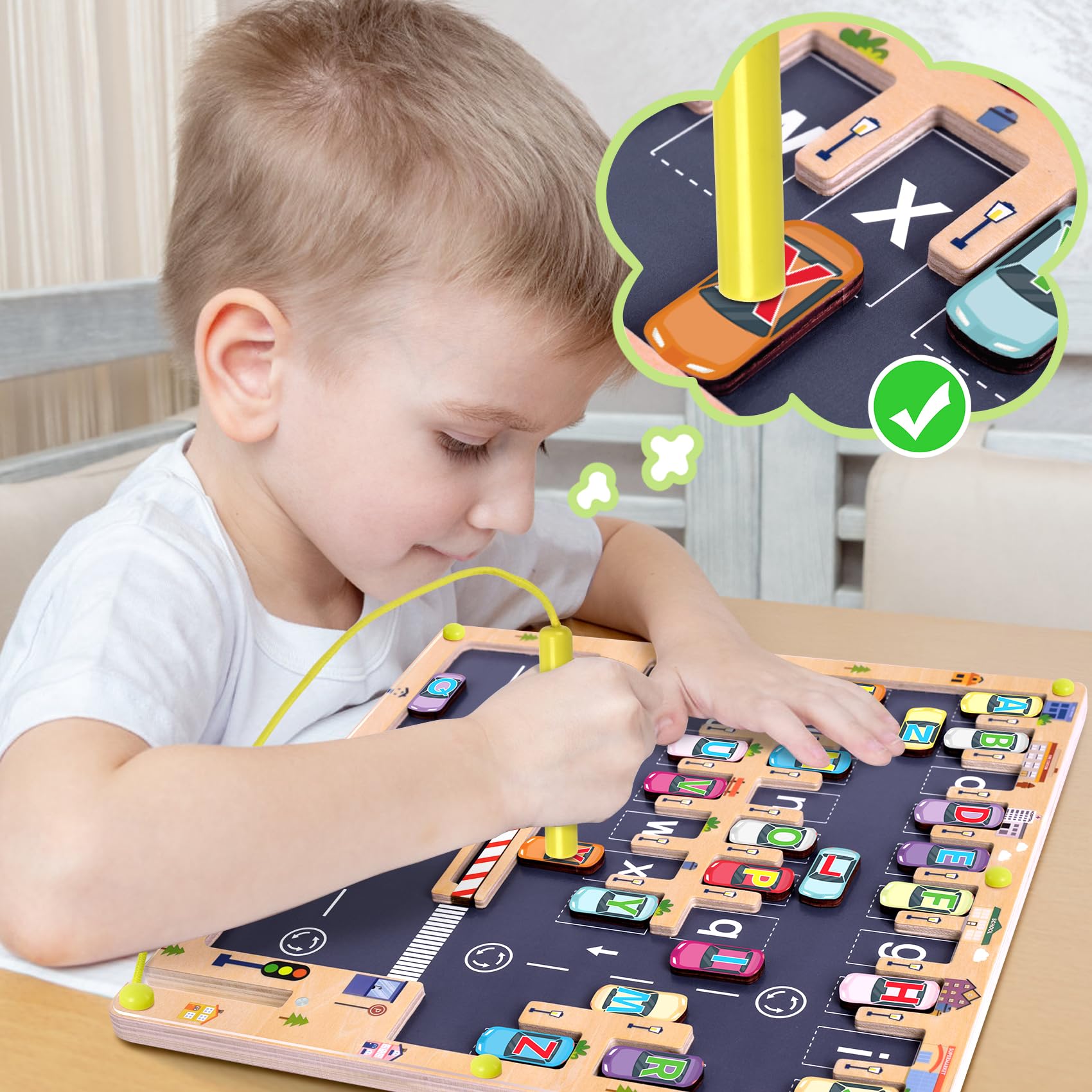 Scuwtocn parking-letter game fosters letter recognition in a fun way