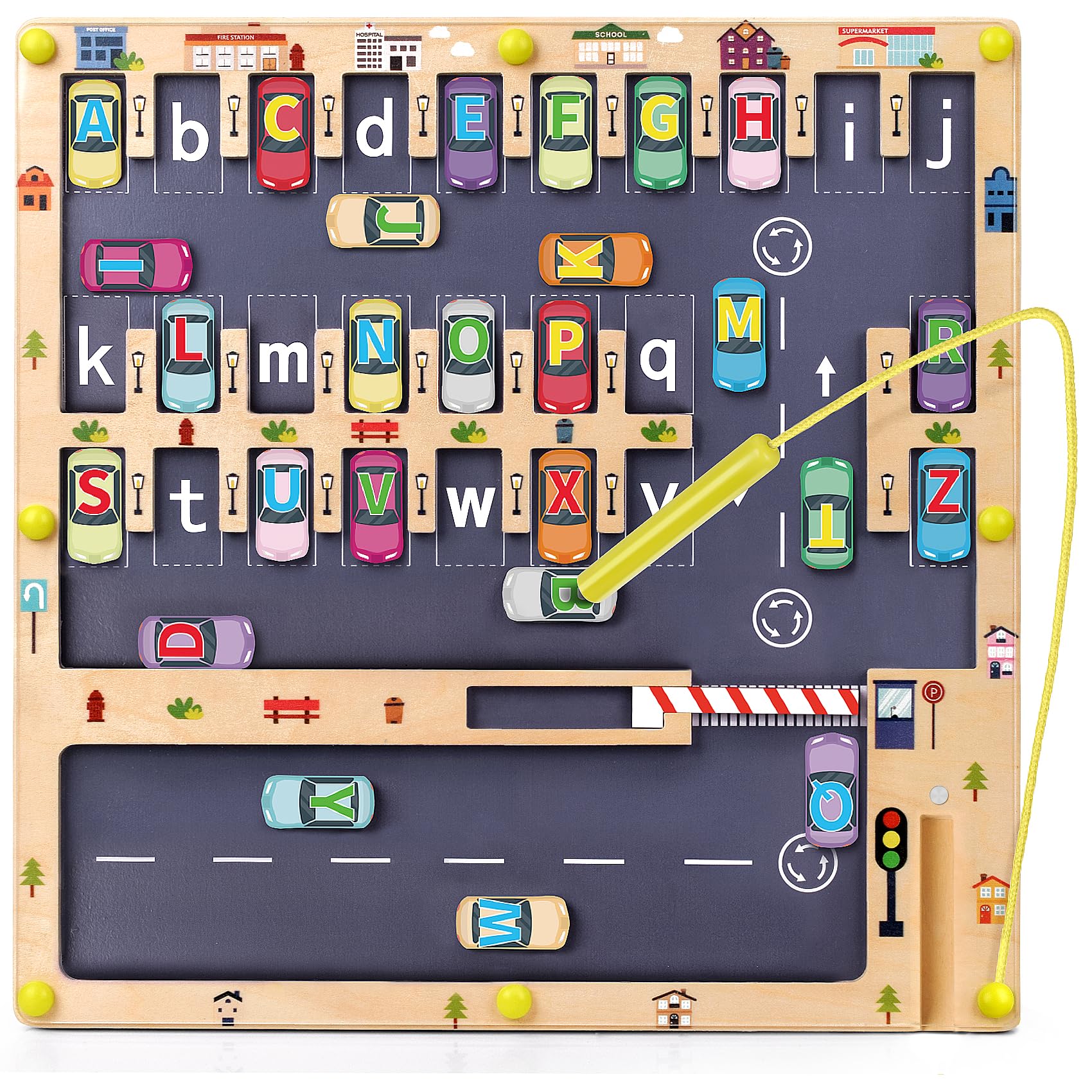 Scuwtocn wooden alphabet maze board with magnetic letters for early learning