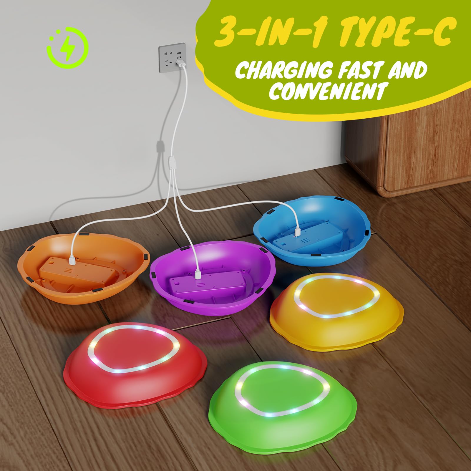 Scvcid music and light stepping stones spark play while developing coordination during indoor sessions.