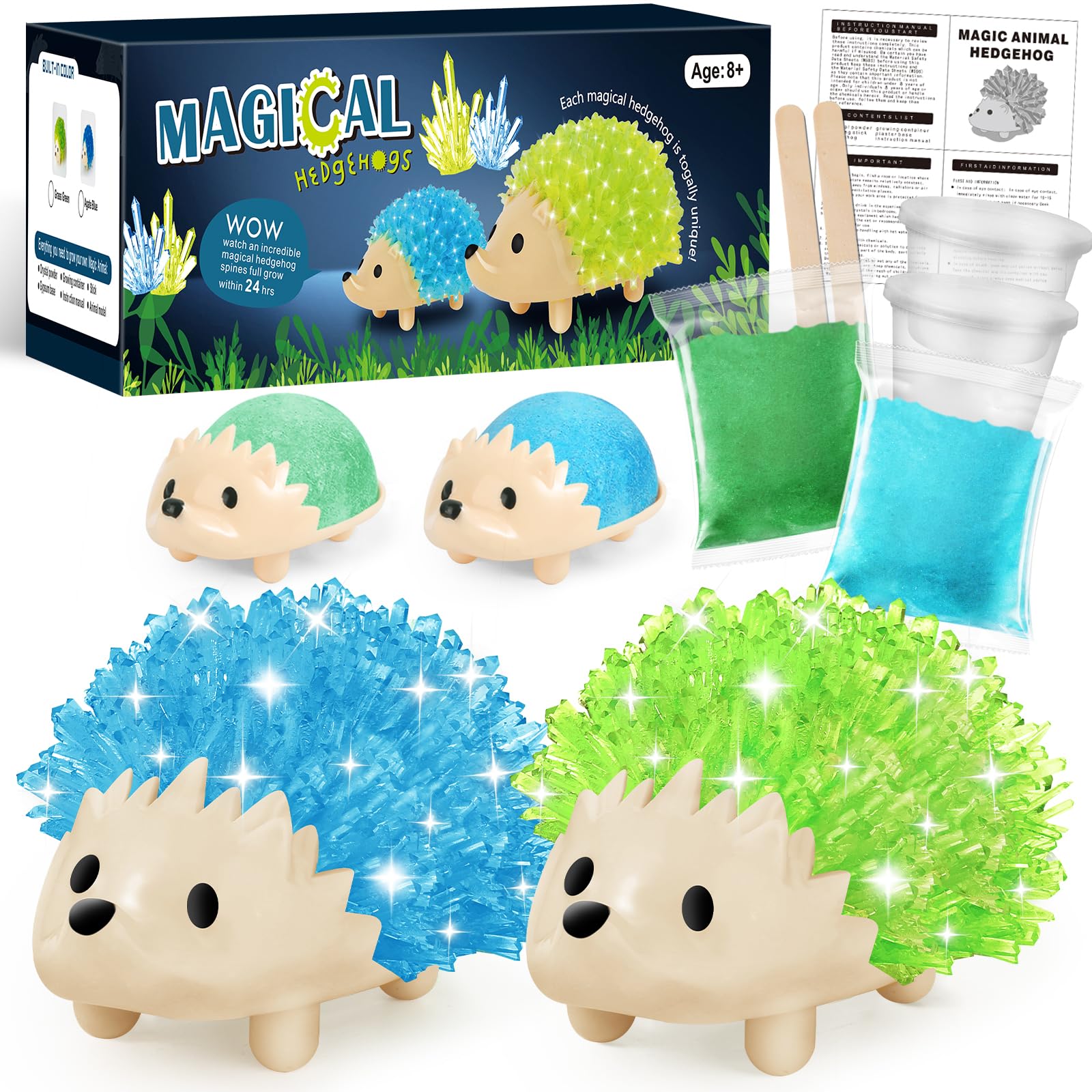 Sdaymol Hedgehog blue crystal kit for kids enables hands-on science exploration.
