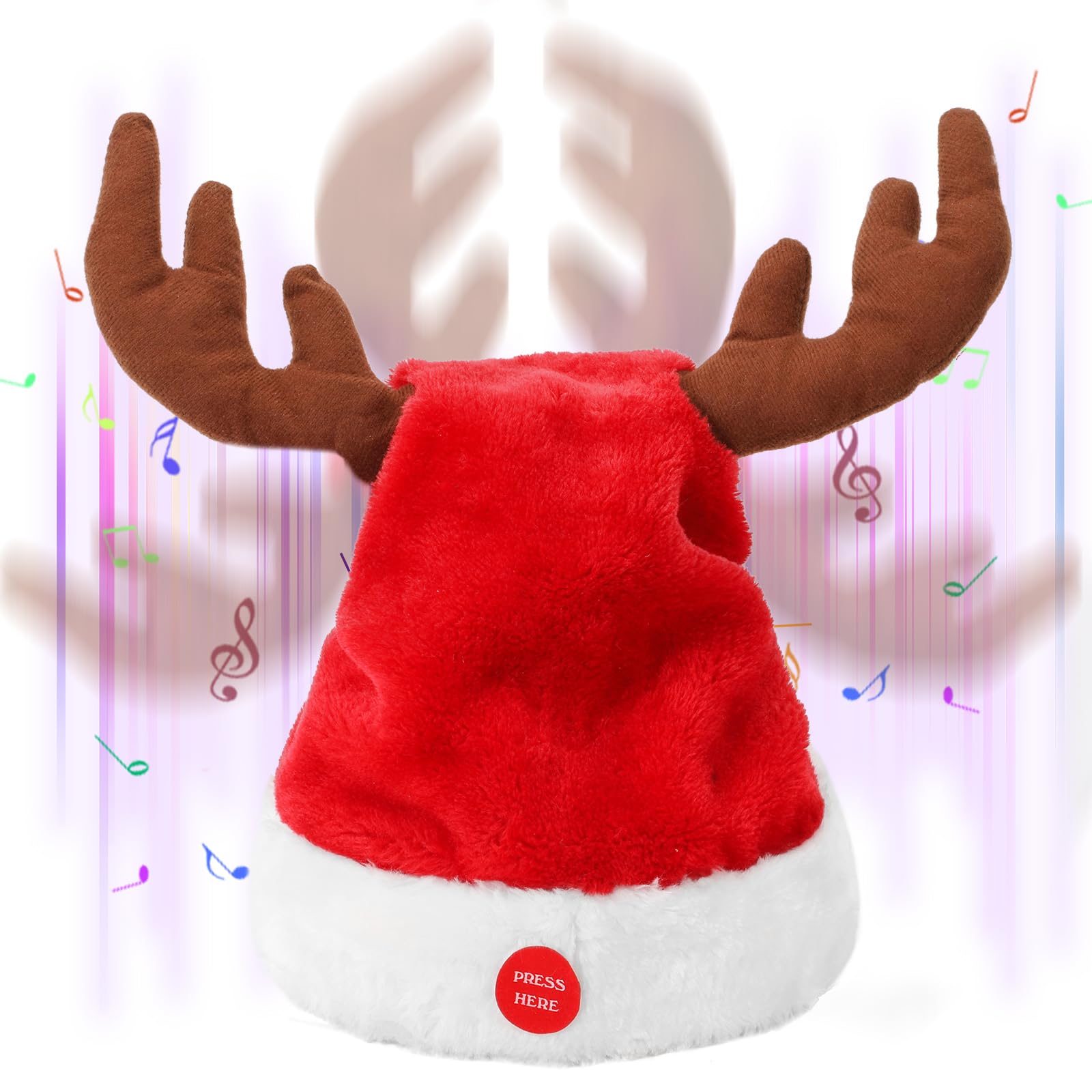 SdeNow interactive dancing Santa hat front view with swinging reindeer antlers for festive fun