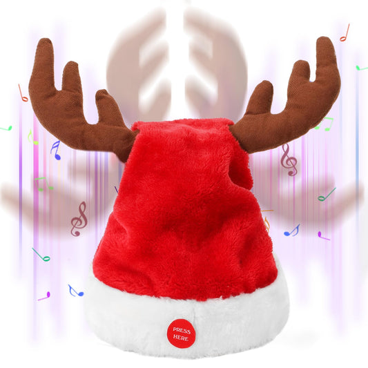 SdeNow interactive dancing Santa hat front view with swinging reindeer antlers for festive fun