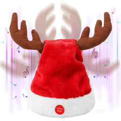 SdeNow interactive dancing Santa hat front view with swinging reindeer antlers for festive fun