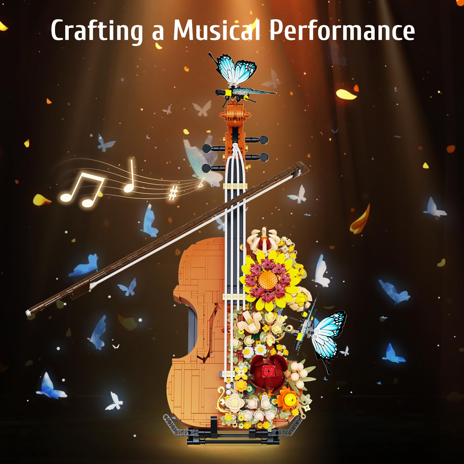 SDVWSF Flower Violin detachable bow ready for elegant display.