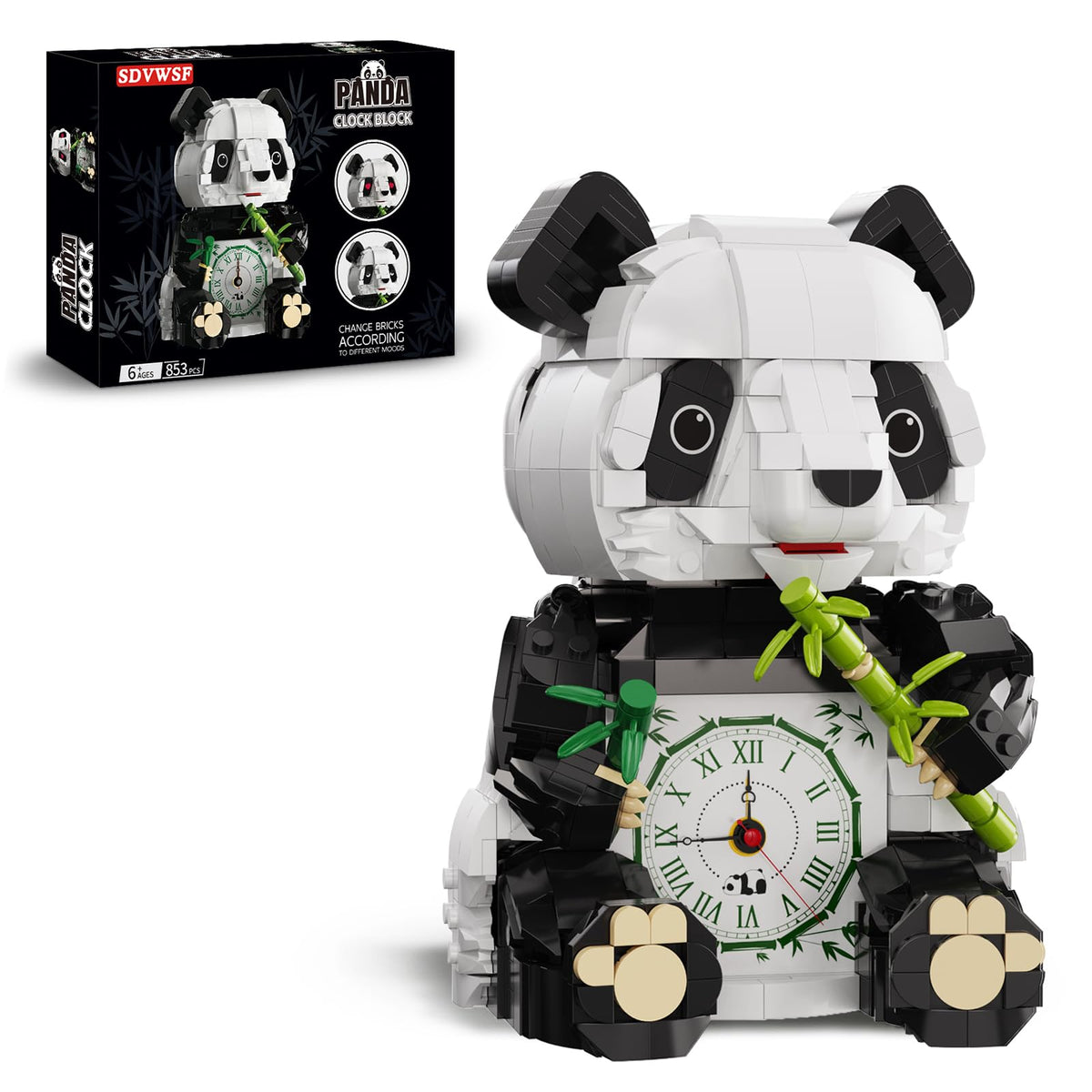 SDVWSF Panda building block alarm clock on desk, a playful timekeeper and decor.