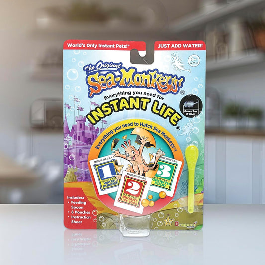 Sea-Monkeys Instant Life illustrated instructions with feeding spoon aid beginners.