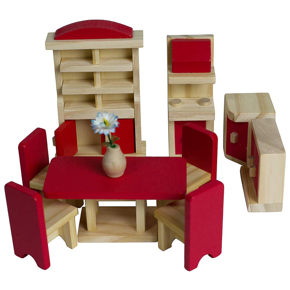 Seanmi dining-room dollhouse set with table, chairs and vase