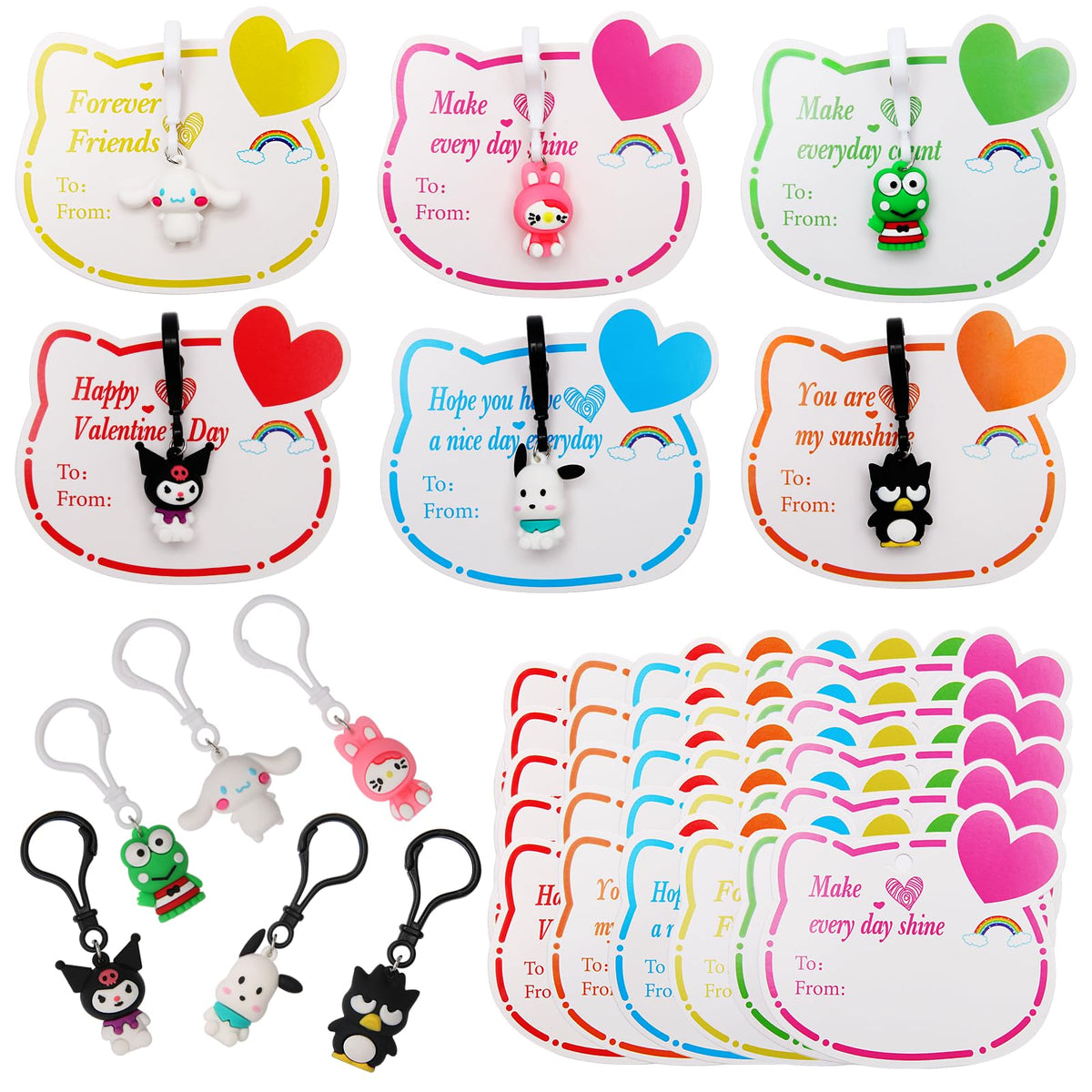 SEBBEEUESEN Valentine keychains and cards bundle for classrooms