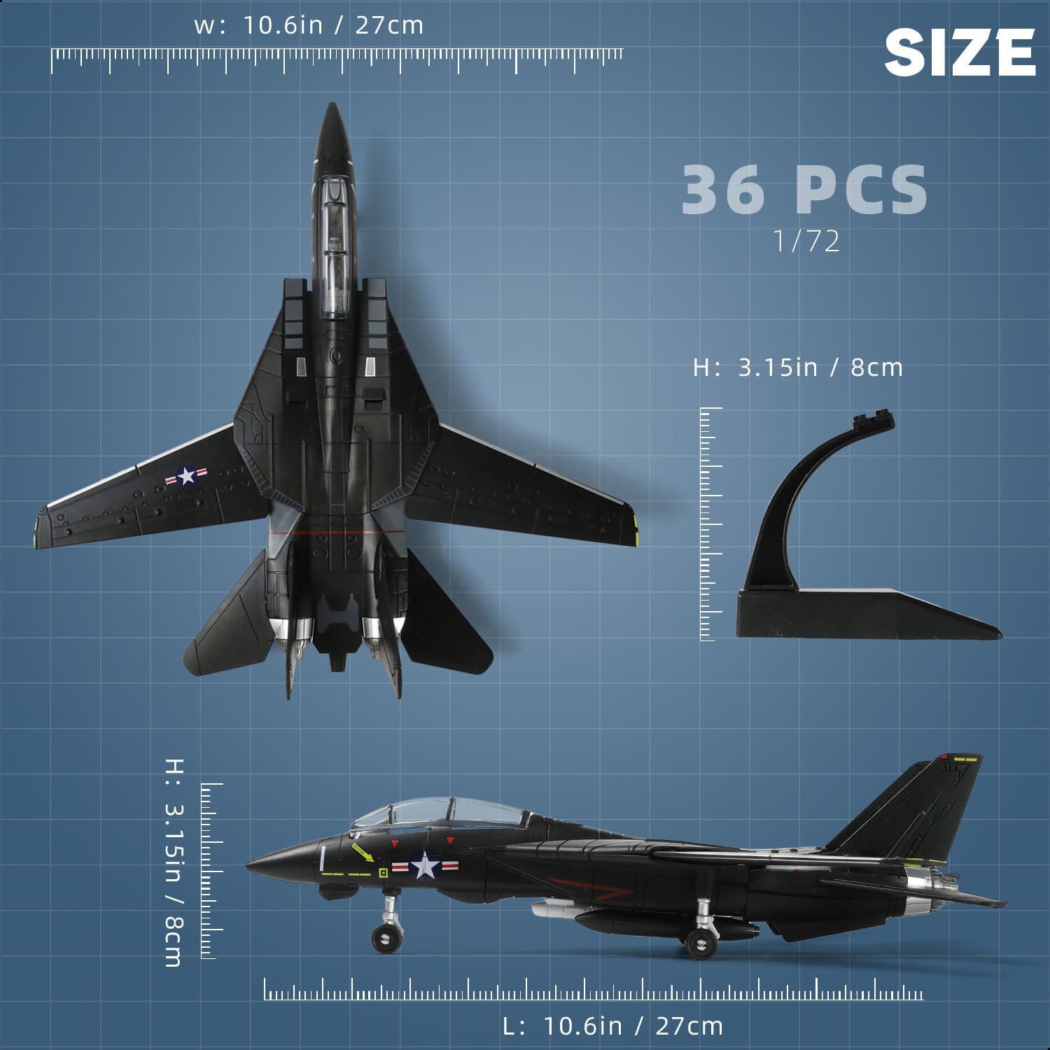 SEBUNAS F-14 Tomcat movable wings enhance dynamic display and playability.