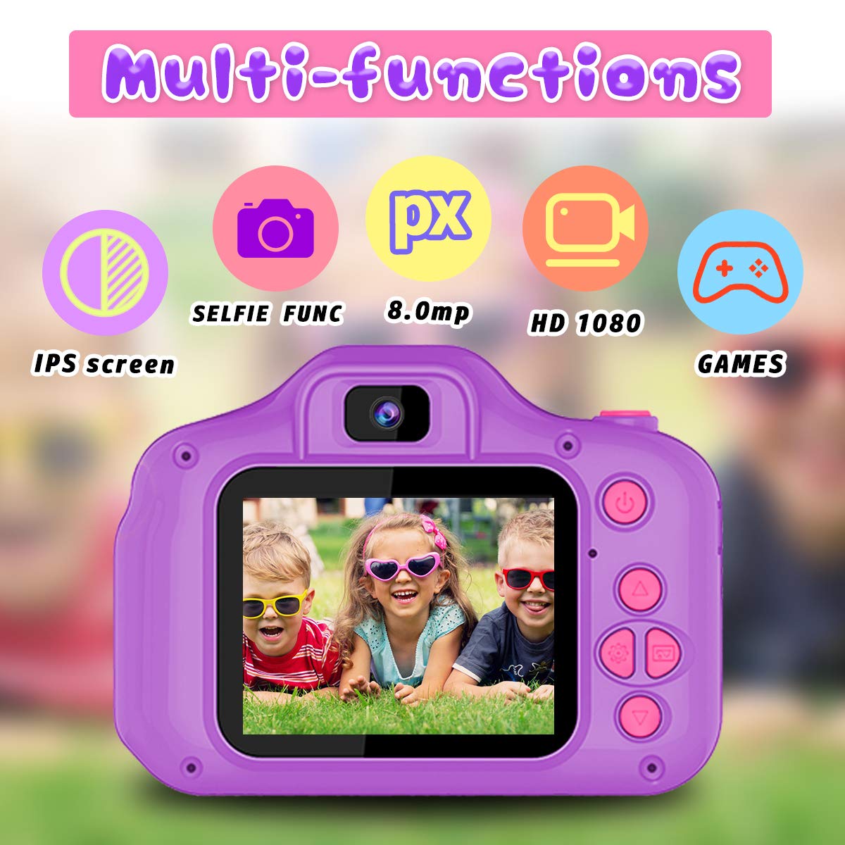 Seckton Upgrade Kids Selfie Camera back view shows sturdy body for active play.