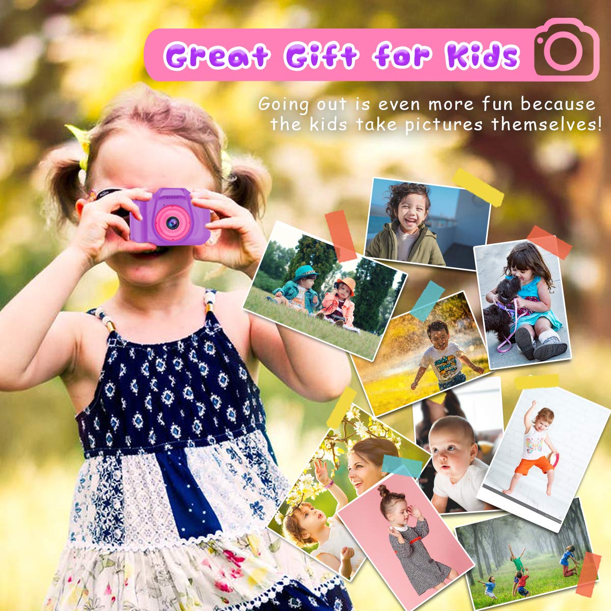 Seckton Upgrade Kids Selfie Camera selfie mode emphasizes quick self-portraits for friends.