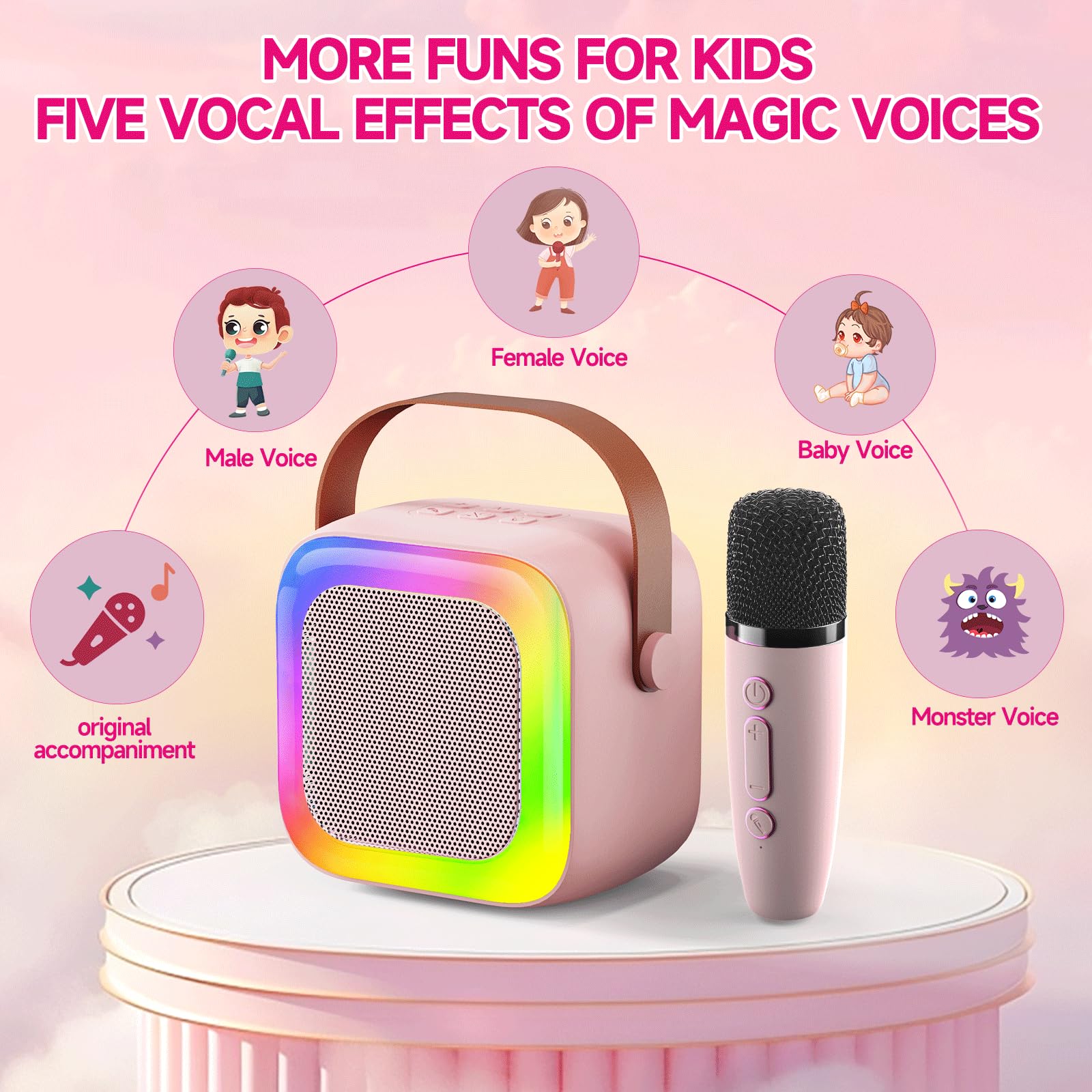 SECULEAD karaoke machine pink with LED lights enhances party mood