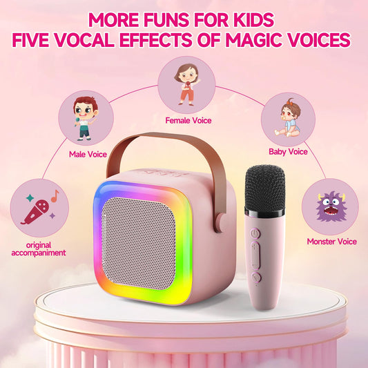 SECULEAD karaoke machine pink with LED lights enhances party mood