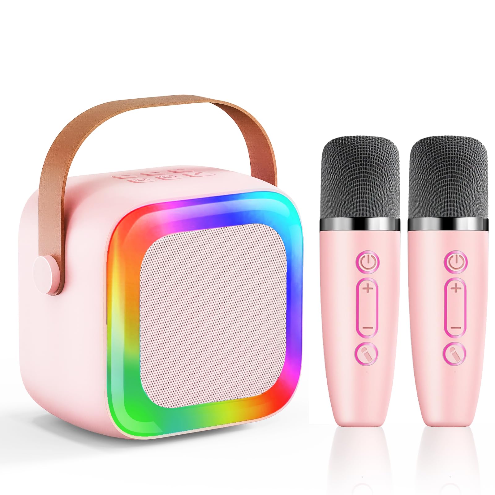 Seculead mini karaoke front view with LED lights enhancing party mood