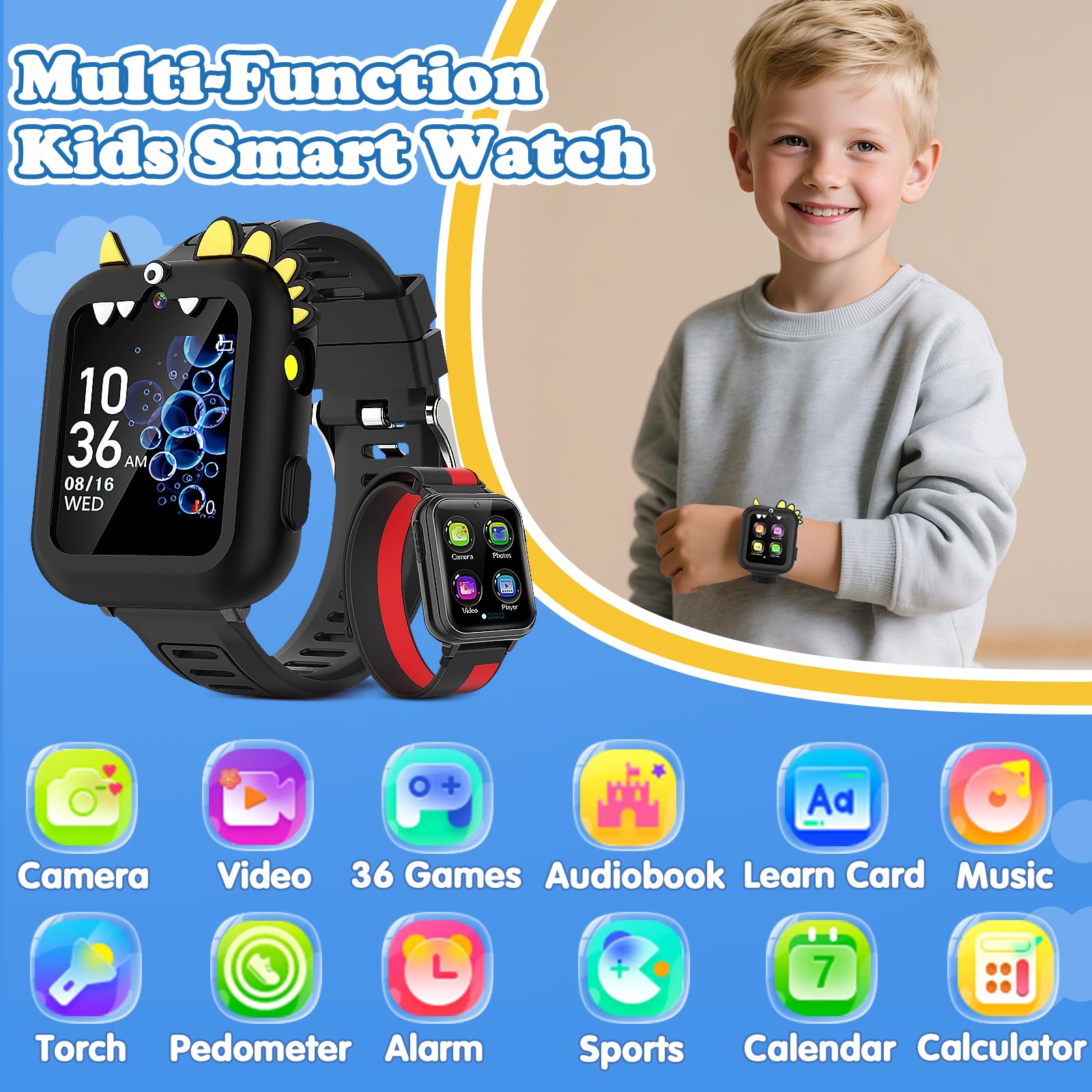Sedzofan Kids Smart Watch side view highlights the breathable strap for comfortable play