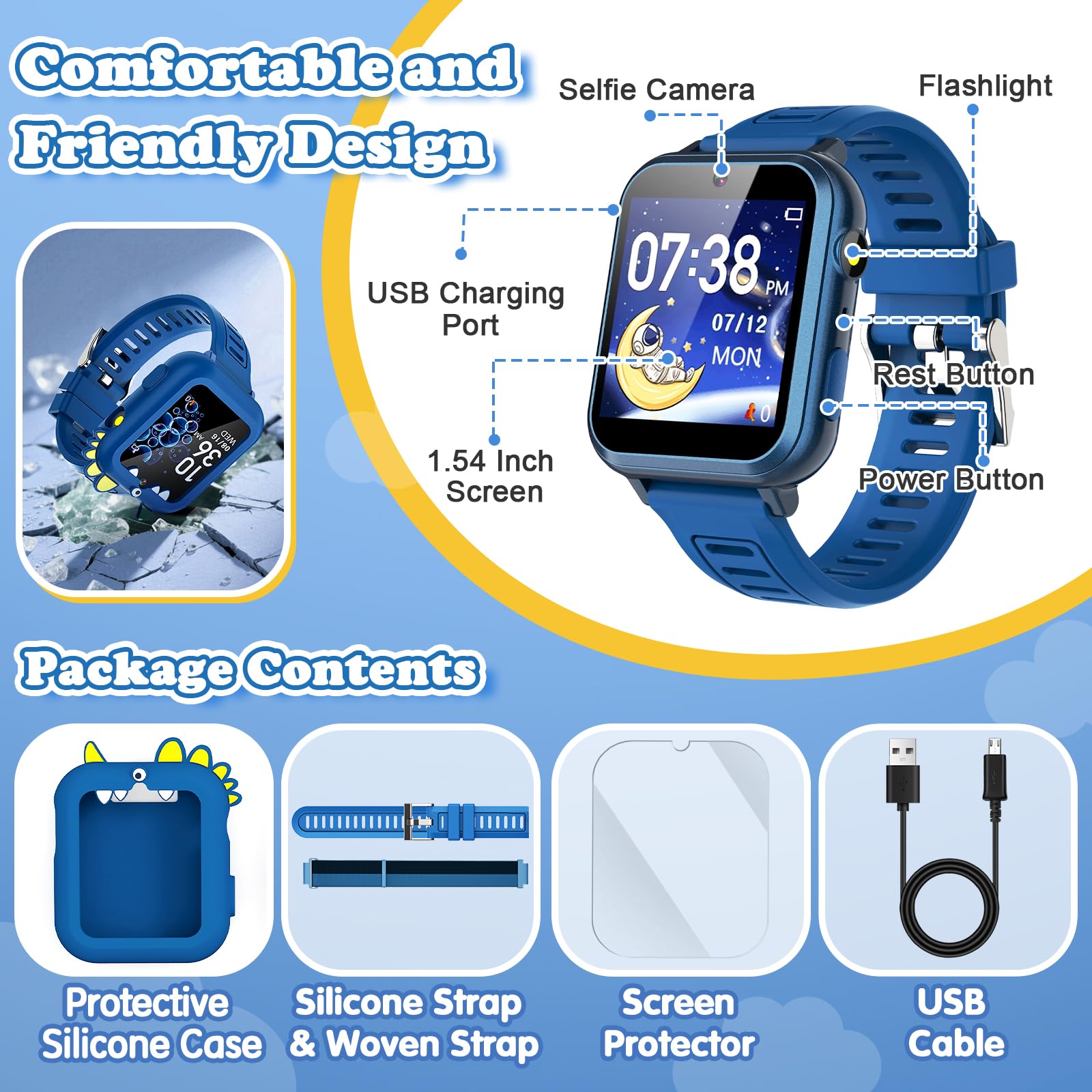 Sedzofan Kids Watch alarm settings help manage schedules and routines.